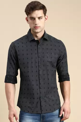men's long sleeves solid navy blue shirt