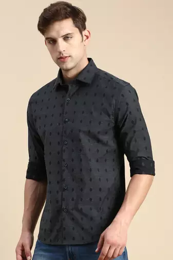 men's long sleeves solid navy blue shirt