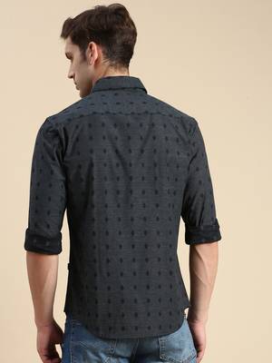 men's long sleeves solid navy blue shirt 4