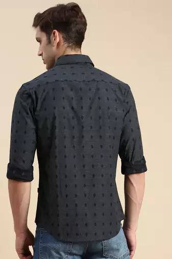 men's long sleeves solid navy blue shirt