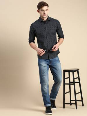 men's long sleeves solid navy blue shirt 5