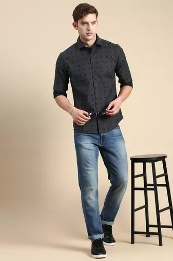 men's long sleeves solid navy blue shirt