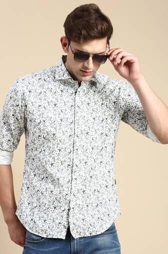 men's long sleeves conversational off white shirt