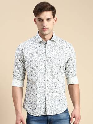 men's long sleeves conversational off white shirt 2