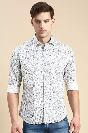 men's long sleeves conversational off white shirt