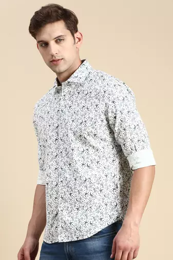 men's long sleeves conversational off white shirt