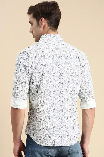 men's long sleeves conversational off white shirt