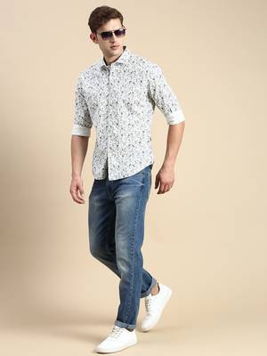 men's long sleeves conversational off white shirt 5