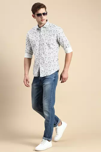 men's long sleeves conversational off white shirt