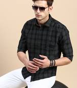 men's long sleeves tartan checks black shirt