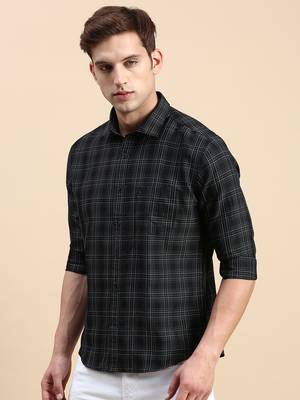 men's long sleeves tartan checks black shirt 3