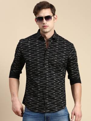 men's long sleeves chevron black shirt 1