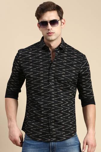 men's long sleeves chevron black shirt