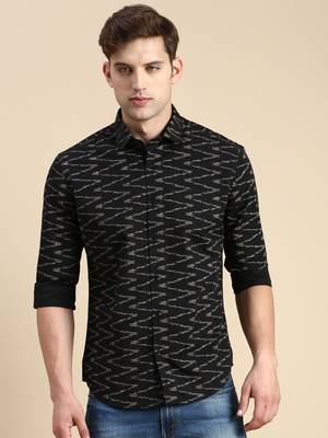 men's long sleeves chevron black shirt 2