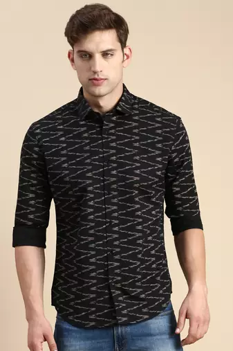 men's long sleeves chevron black shirt