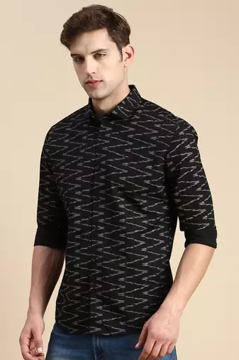 men's long sleeves chevron black shirt