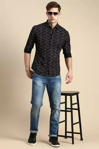 men's long sleeves chevron black shirt