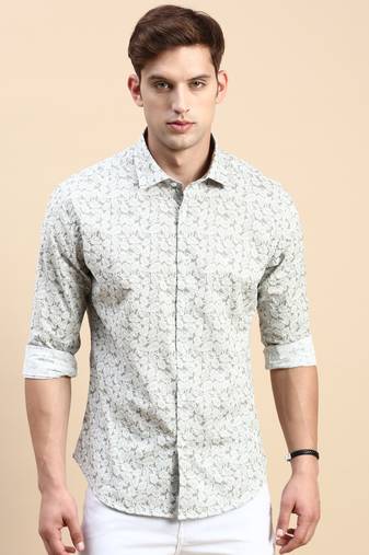 men's long sleeves abstract green shirt
