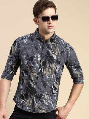 men's long sleeves abstract grey shirt 1