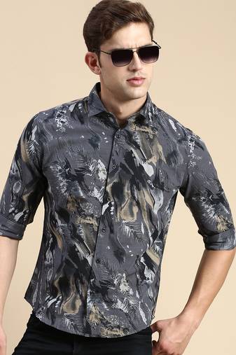men's long sleeves abstract grey shirt