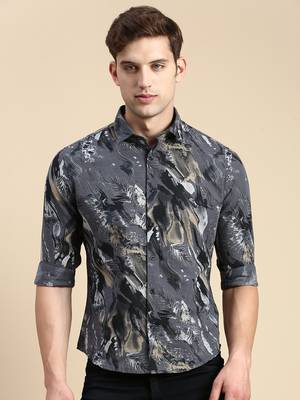 men's long sleeves abstract grey shirt 2