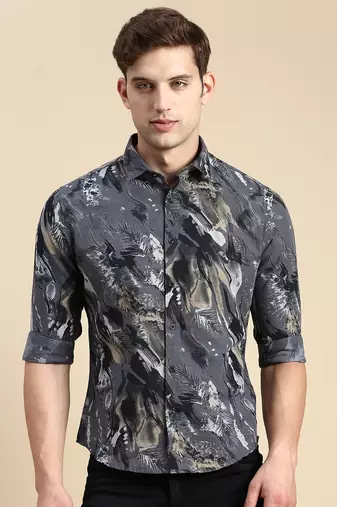 men's long sleeves abstract grey shirt