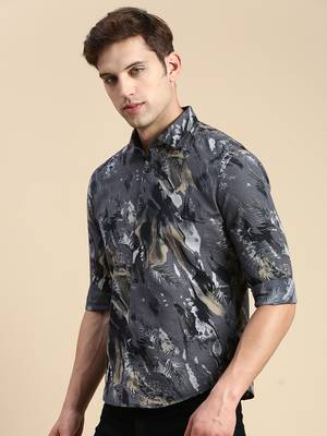 men's long sleeves abstract grey shirt 3