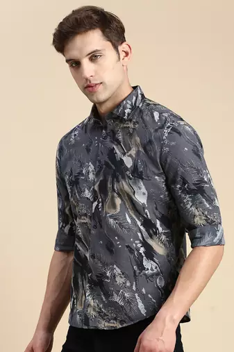 men's long sleeves abstract grey shirt