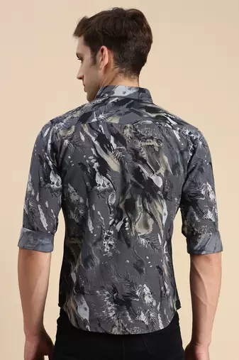 men's long sleeves abstract grey shirt