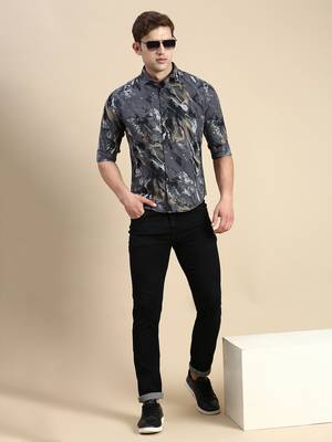 men's long sleeves abstract grey shirt 5