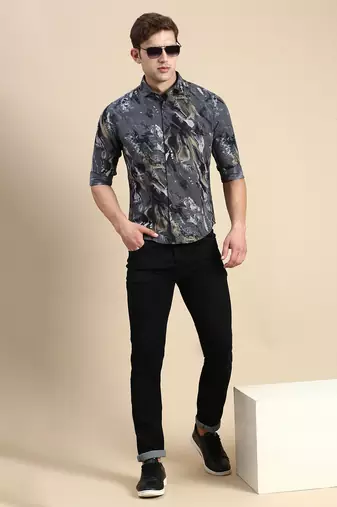 men's long sleeves abstract grey shirt