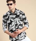 men's long sleeves floral black shirt