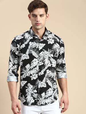 men's long sleeves floral black shirt 2