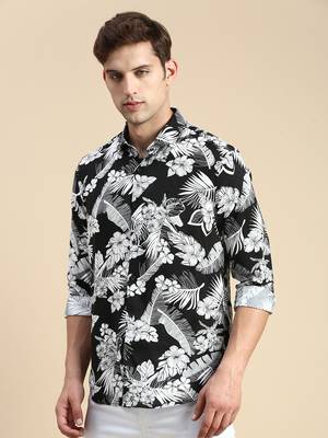 men's long sleeves floral black shirt 3