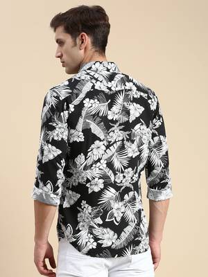 men's long sleeves floral black shirt 4