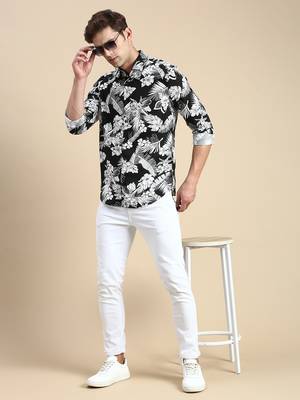 men's long sleeves floral black shirt 5