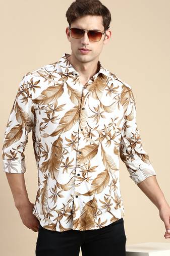men's long sleeves abstract off white shirt