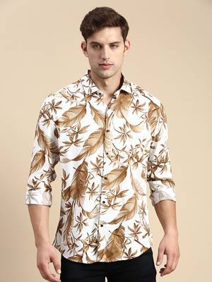 men's long sleeves abstract off white shirt 2