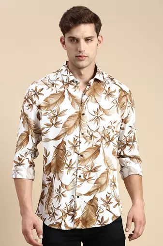 men's long sleeves abstract off white shirt
