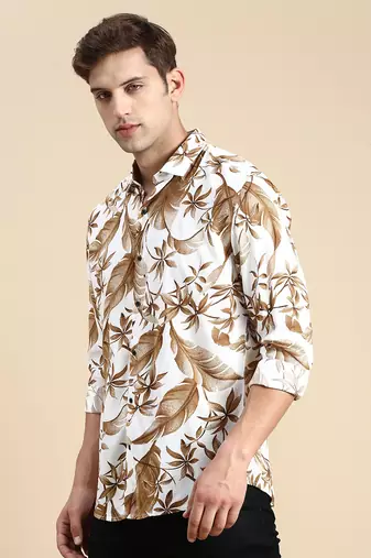 men's long sleeves abstract off white shirt