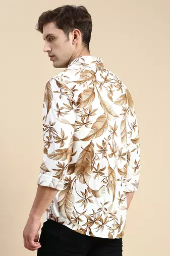 men's long sleeves abstract off white shirt
