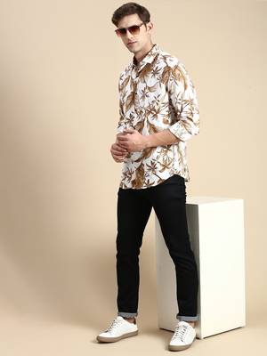 men's long sleeves abstract off white shirt 5