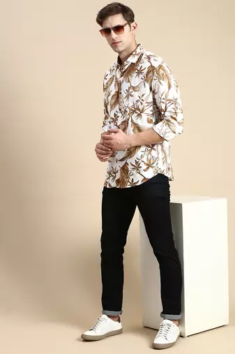 men's long sleeves abstract off white shirt