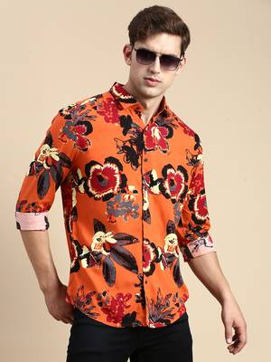 men's long sleeves abstract rust shirt 1