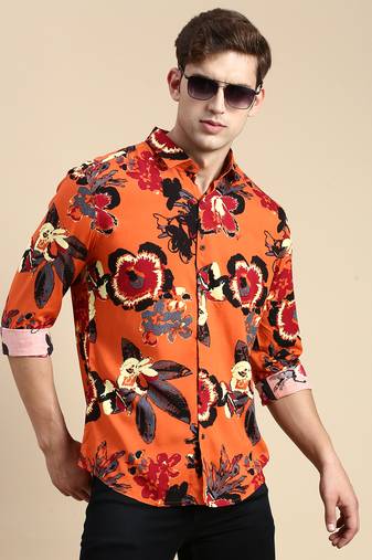 men's long sleeves abstract rust shirt