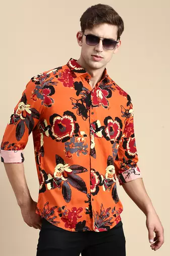 men's long sleeves abstract rust shirt