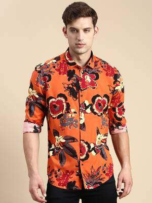 men's long sleeves abstract rust shirt 2