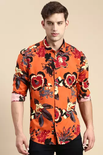 men's long sleeves abstract rust shirt