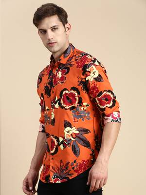 men's long sleeves abstract rust shirt 3