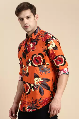 men's long sleeves abstract rust shirt